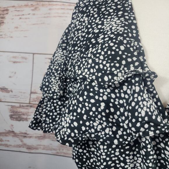 Revolve Auguste Edie Cascade Wrap Mini Dress Ruffle Black White Size 6 - Picture 8 of 11